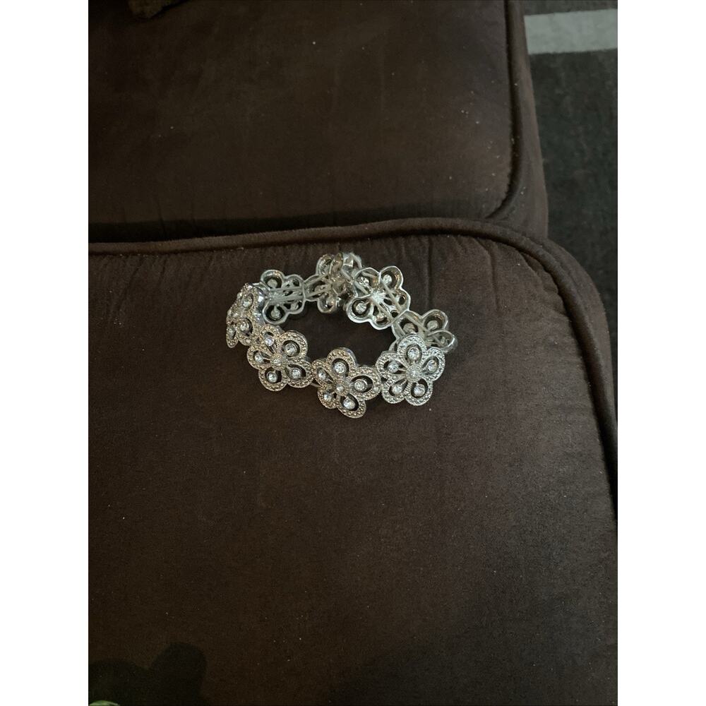 Antique 925 Filigree Flower Bracelet 7.5" Dainty Delicate Feminine